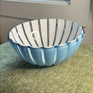 Italian Designer Blue and White Striped Bowl